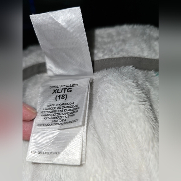 The North Face Girls’ XL (18) White Fleece Pullover Jacket – Aqua Trim - Picture 4 of 9